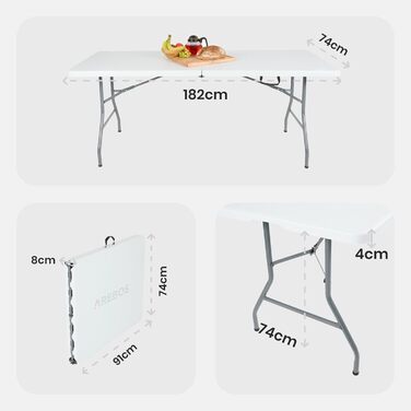 Складаний садовий стіл Arebos Buffettisch 182x74x74 см | Стіл для відпочинку, вечірок, кемпінгу | Білий