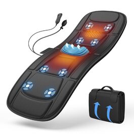 Масажер для спини Shiatsu з підігрівом, крісло-масажер для зняття стресу, глибока масажна-кнезіруюча та ролерна функція, 2 вібраційні мотори, масаж спини, талії та стегон, PU-шкіра, з 2 блоками живлення (Чорний)