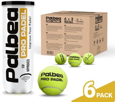 Palbea PRO Padel - М'ячі для падел-тенісу, сертифіковані FIP, преміум-якість. Ідеальні для тренувань та турнірів. Виготовлені з HV-фетру для високої видимості. 1 картон x 6/12/24 банки
