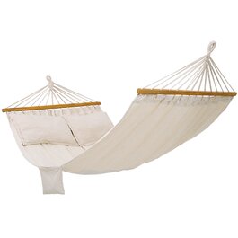 Гаммак SONGMICS для відпочинку на відкритому повітрі з 2 дерев'яними стійками та 2 подушками, до 300 кг, 210 x 150 см, бежевий