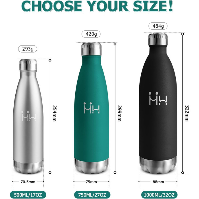 Термос-пляшка 750 мл, ізольована пляшка для води з нержавіючої сталі, без BPA, витокозахисна термопляшка, подвійні стінки, підходить для газованої води, для університету, роботи, подорожей, спорту, активного відпочинку, для хлопчиків та дівчаток, 750 мл, 