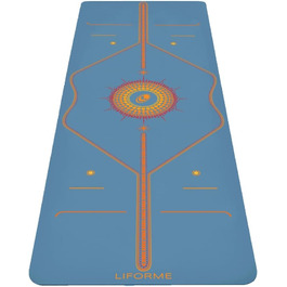 Yogamat Liforme з принтом – патентна система вирівнювання, неслизька, екологічна, біорозкладна, стійка до поту, довга, широка та товста для комфорту (Сяюче сонячне блакитне)