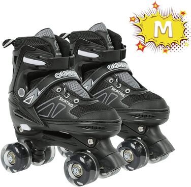 Дитячі ролики Supfine Inlineskates з регульованим розміром 31-38 (S/M) – ролики для дівчаток та хлопчиків з світлодіодними колесами, чорні