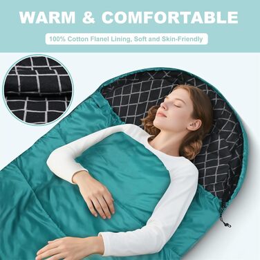 Спальний мішок Baumwoll-Flanell для дорослих, 100% бавовна, для кемпінгу, трекінгу, подорожей з рюкзаком, 3-4 сезони, легкий, See blau/schwarz