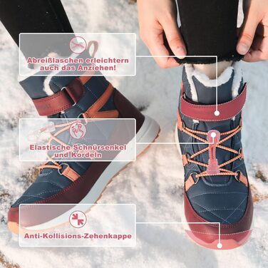 Зимові черевики VisionReast для чоловіків та жінок, теплі, з підкладкою, снігоступи, трекінгові черевики, халяви для хайкінгу, зимові чоботи з неслизькою підошвою, Outdoor з застібкою-липучкою (36 EU, Червоний)