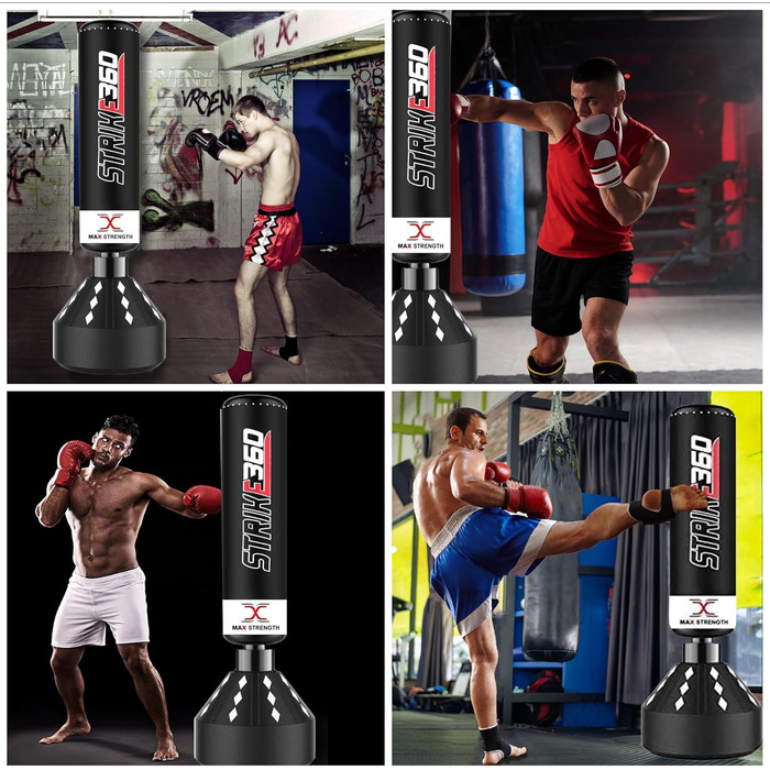 Стійкий боксерський мішок 1,8 м Max Strength для боксу та кікбоксингу, MMA, фітнесу, чорний, самостійний тренажер