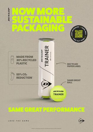 Тренувальний тенісний м'яч Dunlop VDT Premium, офіційний - для ґрунту, хард-корту та трави (4 шт.)