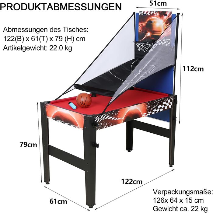 Стіл для ігор HLC 14-в-1: більярд, баскетбол, теніс, хокей, дартс, боулінг, лабиринт, кільця, шахи, хрестики-нулики, Мікадо, нарди