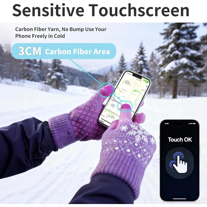 Зимові рукавички для чоловіків Daen Thero з підтримкою сенсорного екрану, в'язані рукавички з флісовою підкладкою, для занять спортом на відкритому повітрі, бігу, їзди на велосипеді, подарунок на зиму (L, Рожевий)