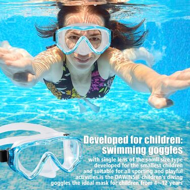 Набір для снорклінгу для дітей HIKOTEY, сухий снорклінг, маска для плавання з антизапотіваючим покриттям, водонепроникні вушні затички, блакитний (B1-Blau 2)