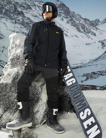 MAGCOMSEN Куртка зимова чоловіча тепла з підкладкою, водонепроникна, для катання на сноуборді та лижах, туристична, робоча знімною капюшоном (Чорно-сірий, XL)