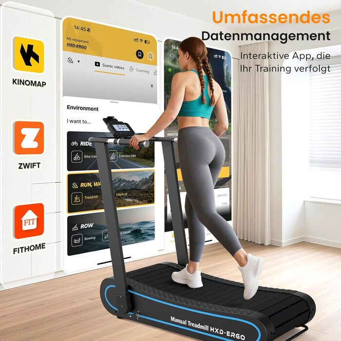 Тренажер для бігу HXD-ERGO для дому, складаний, з LCD-дисплеєм. Немоторизована бігова доріжка 2-в-1 для домашніх та офісних тренувань.