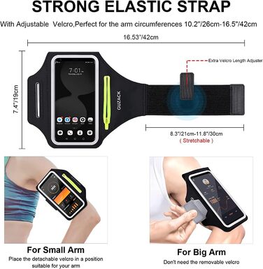 Спортивний браслет для телефону Universal, Тримач для телефону для бігу з навушниками та кишенею. Підходить для iPhone 16 Pro Max/15 Pro/14 Pro/13/12/11. Кишеня для телефону для бігу та тренувань. До 6.9 дюймів (A - Зелений замок)