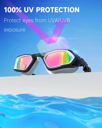 Окуляри для плавання Findway, антизапітніння/UV-захист, поляризовані окуляри для дорослих, жінок, підлітків з запасним носовим упором, без витоку, чіткий огляд, чорний & білий/поляризована димчаста лінза (чорний & білий/рожева поляризована дзеркальна лінз