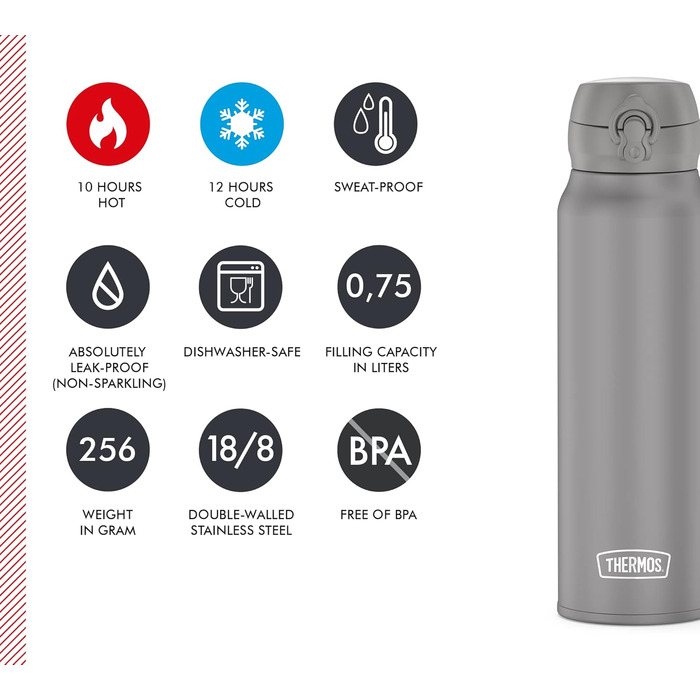 Термос-бутилка Thermos Ultralight 0,5 л, матовий місячний камінь, синя, нержавіюча сталь, ізольована, Safe Flow кришка, 10 годин гаряче / 20 годин холодне, можна мити в посудомийній машині, BPA-free
