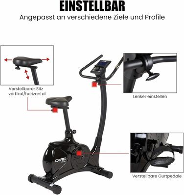 Велотренажер Care Fitness CV-395 для дому, 24 програми, 12 кг маховик, магнітна система, сумісний з Kinomap