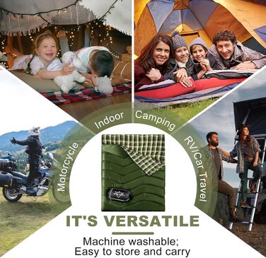 Спальний мішок для двох дорослих та дітей, XL Queen Size, для кемпінгу та походів, універсальний, легкий, водонепроникний, з компресійним мішком, чорний/зелений