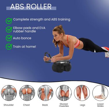 Ролик для ABS з автоматичним поверненням. Колесо для пресу. Набір для домашніх тренувань з наколінниками та секундоміром. Спорт для початківців вдома