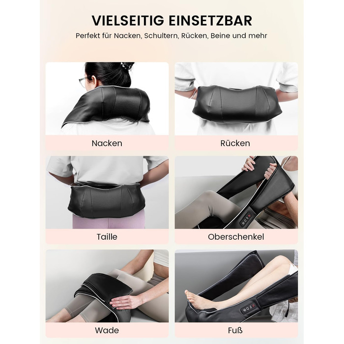 Масажер для шиї RIKE Shiatsu з підігрівом – 3D масажер для шиї, плечей та спини, з адаптерами для мережі та авто, глибокий масаж, подарунок на Різдво (сучасний)