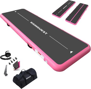 Надувна гімнастична килимок Air Matte Track для гімнастики та акробатики, 400x100x15 см, зелено-рожевий