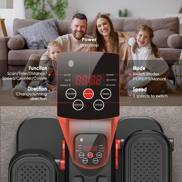 Еліптичний тренажер для сидіння, крос-тренажер, тренажер для ніг, регульована швидкість, з пультом дистанційного керування, сидячий педальний тренажер для людей похилого віку та дорослих, чорно-червоний