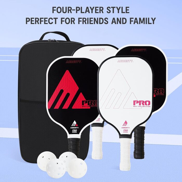 Набір для піклболу з 4 ракет, м'ячами та сумкою. Легкі ракетки з графіту, фацероберта та полімерним ящиком. Відповідають стандартам USAPA.