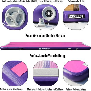 Гімнастичний надувний мат AKSPORT Air Matte Track 3/4/5/6 м, 10/20 см, з насосом для дому, спортивної зали, тренувань, черлідингу