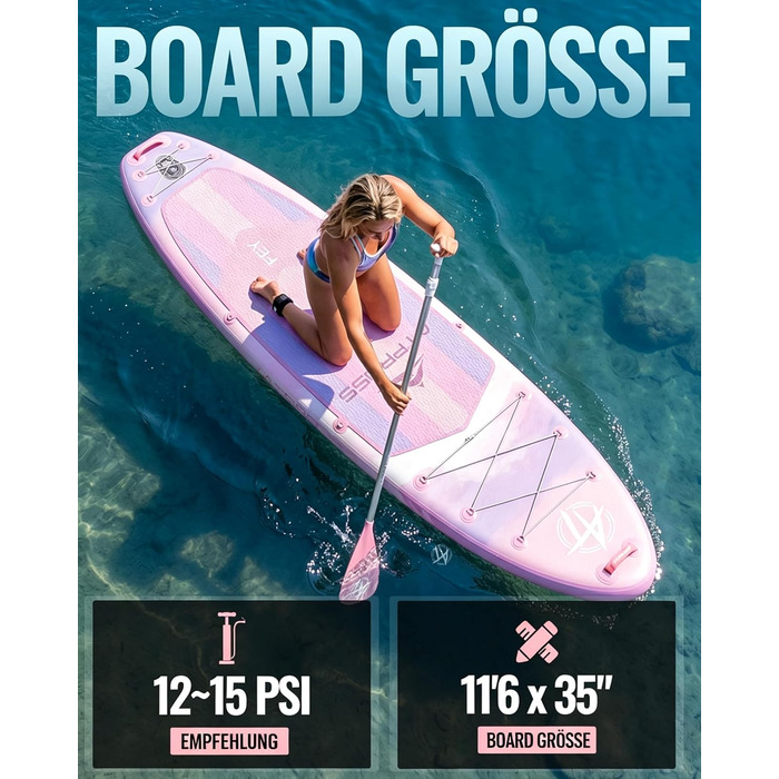 SUP дошка надувна 11'6'x35' для дорослих, рожева з градієнтом, з каяковим сидінням та аксесуарами - для йоги, вантажопідйомність до 181 кг