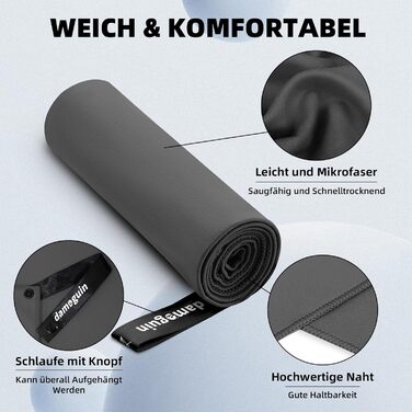 Набір рушників Damoguin 3 шт. з мікрофібри (великий 180x80 см, 2 шт. малі 80x40 см) – швидковисихаючі спортивні рушники для фітнесу, пляжу, басейну та подорожей (темно-сірий)