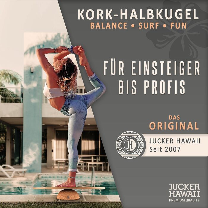 Балансувальна напівкуля JUCKER HAWAII Ocean Rocker з корку, Ø 30 см, висота 10 см, універсальна для баланс-бордів, 360° рух, тренування всього тіла, відчуття серфінгу