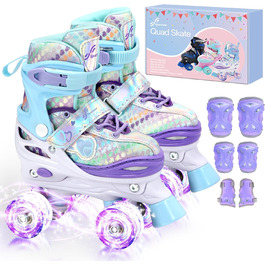 Дитячі ролики Sportneer з захистом, регульовані ролики з 8 світлими колесами, для дівчаток, дітей, підлітків, початківців, для занять в приміщенні та на вулиці, фіолетовий S (EU 30-33)