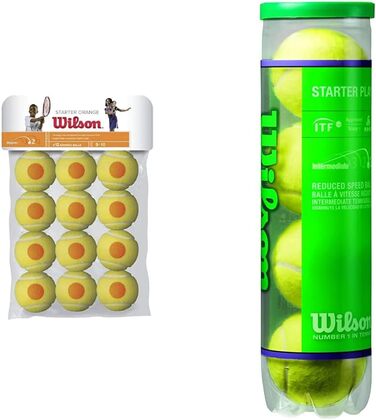 Тенісні м'ячі Wilson Starter Orange для дітей, жовто-оранжеві, 12 шт. + Starter Play Green для дітей і підлітків, жовті, 4 шт.