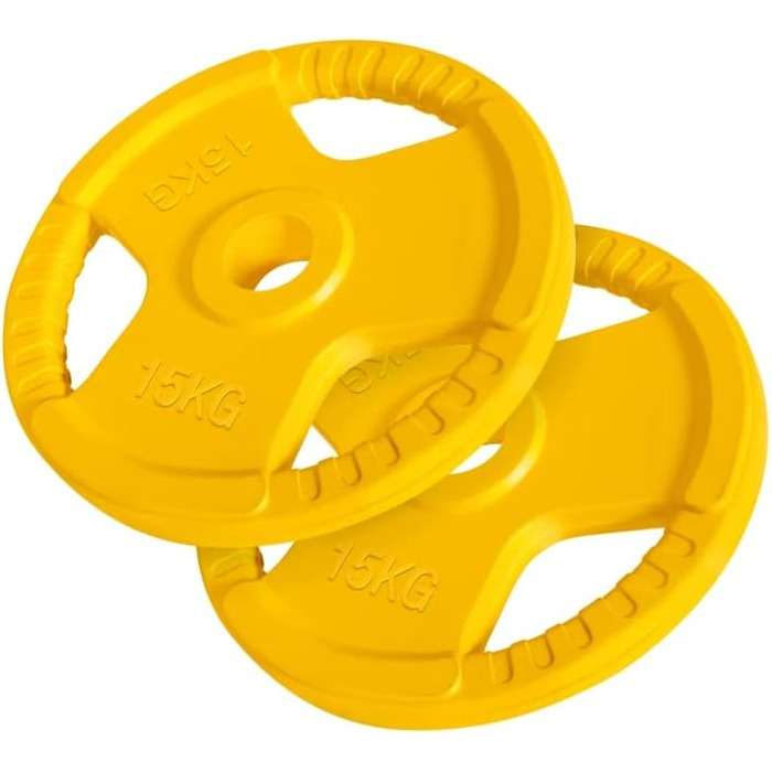 Диски для штанги GORILLA SPORTS 1,25-25 кг, 50 мм, гумові з ручками, олімпійські вагові млинці для фітнесу та тренувань