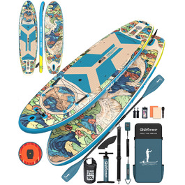 Надувний SUP-борд для Stand Up Paddling 15 см, з рюкзаком, міцний комплект аксесуарів, блакитний