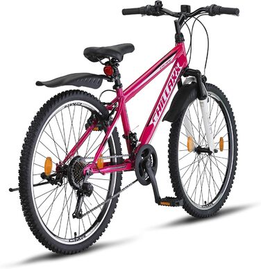 Гірський велосипед Chillaxx Bike Escape 24/26 дюймів, 21 швидкість, V-гальма, для дівчат, хлопців, чоловіків та жінок, рожево-білий, преміум-якість