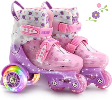 Дитячі ролики для дівчаток, 4 розміри, регульовані, безпечні, з дихаючим матеріалом, квіткові, EU 28-32