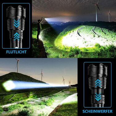 Ліхтар LED Glarylight USB-C, 500000 люкс, 5 режимів, водонепроникний IPX7, для кемпінгу та туризму