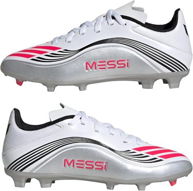 Дитячі футбольні бутси adidas F50 Messi League для гри на твердих та універсальних покриттях, розмір 37 1/3 EU, кольори: білий, червоний, срібло