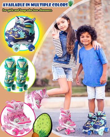 Дитячі ролики Kinder Dinosaurier з підсвічуванням, розмір регулюється, блакитні (26-29)