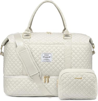 Спортивна сумка LOVEVOOK для жінок: велика дорожня сумка-мішок з косметичкою, відділенням для взуття та мокрих речей. Ідеальна для подорожей, клініки, пологів, вихідних. Водостійка сумка ручної поклажі для літака. 2 шт. Бежевий колір.