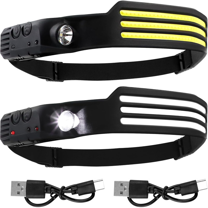 Налобний ліхтар LED, перезарядна, супер яскравий, 230° широкий кут огляду, 3 кольори LED, водонепроникний IPX4, для кемпінгу, риболовлі, бігу