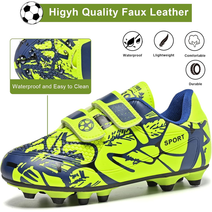 Дитячі футбольні бутси Unisex, дихаючі, для хлопчиків та дівчаток, легкі, з антиковзаючою підошвою, розміри 28-37 (34 EU), блакитний/зелений