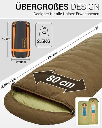 Сплячий мішок KingCamp для дорослих, 3 в 1, XXL, бавовна, фланель, теплий, знімний ковдру, Coldmaster (1200г)