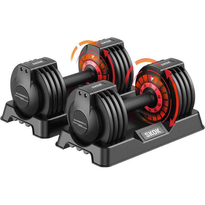 Набір гантелей SKOK 25/55 lbs (11,3 кг) з регульованою вагою, чорний, з підставкою