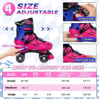 Роликові ковзани Nattork для дітей, регульовані, з LED, рожево-блакитні, розмір EU 37-41