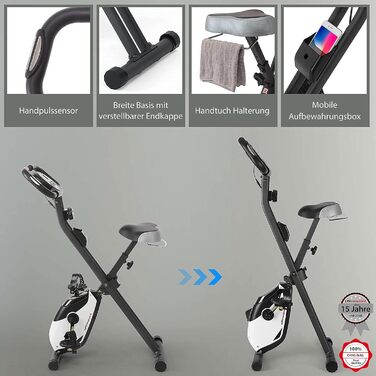 Ultrasport F-Bike 150/200: фітнес-велотренажер для дому, 8 рівнів опору, LCD дисплей, складна конструкція, для спортсменів та людей похилого віку, до 130 кг, матовий чорний
