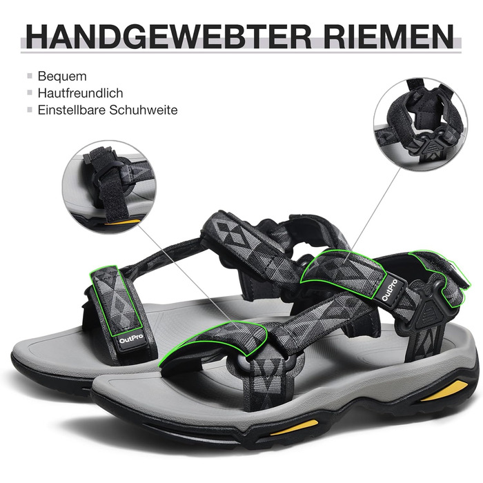 Сандалі жіночі спортивні Trekking Damen Schwarz для активного відпочинку та подорожей, з підтримкою склепіння стопи, чорні, 42 EU