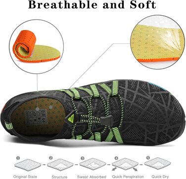 Чоботи для плавання, аквашузи, шкарпетки для серфінгу та плавання від SAGUARO для жінок, чоловіків та дітей, розмір 35-48 (смугасті, чорні, 42 EU)