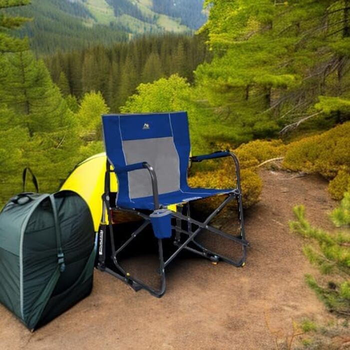 Зручне крісло-гойдалка GCI Outdoor Kickback для відпочинку на природі та кемпінгу, колір Heathered Indigo (Королівський синій)