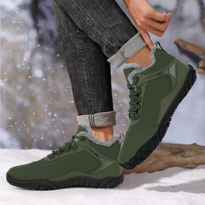 Чоботи для піших прогулянок Ruyi Barfußschuhe Winter Warm: тепла зимова модель для жінок та чоловіків, водонепроникні, з антиковзкою підошвою та широкою передньою частиною (армійний зелений, 44 EU)